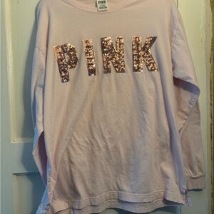 PINK Victoria's Secret Light Pink Long Sleeve Tee with Sequin Logo